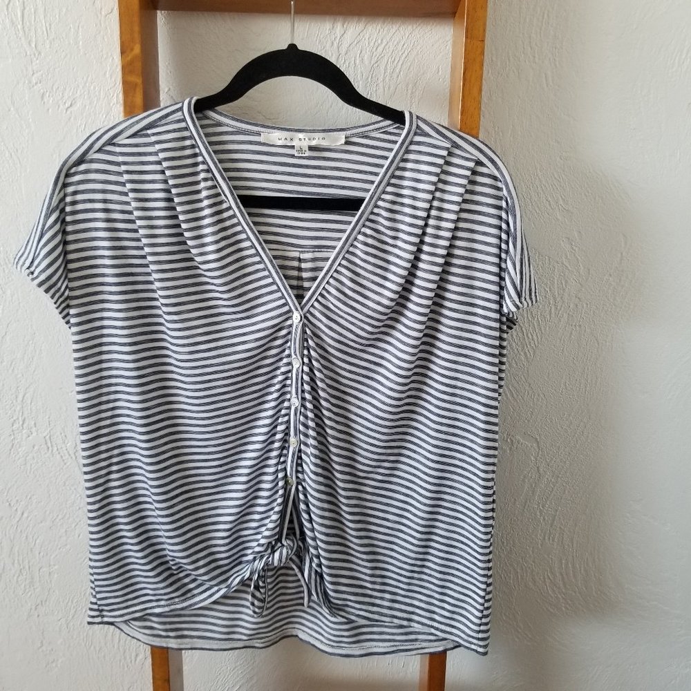 Max Studio Short Sleeve Striped Button Down SzL